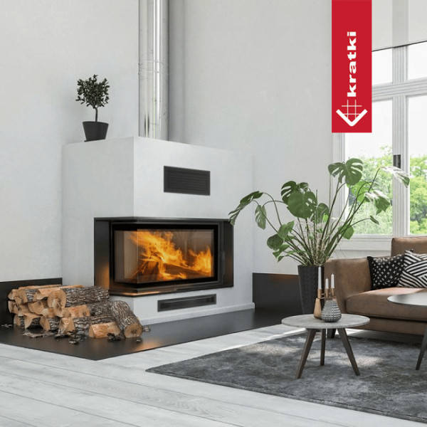 Inteligentny kominek powietrzny stalowy KRATKI MBM lewy BS 10 kW Ø 200 MSK