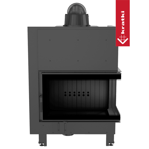 Kominek powietrzny KRATKI MBO prawy BS 15 kW Ø 200 gięta szyba czarne wyłożenie