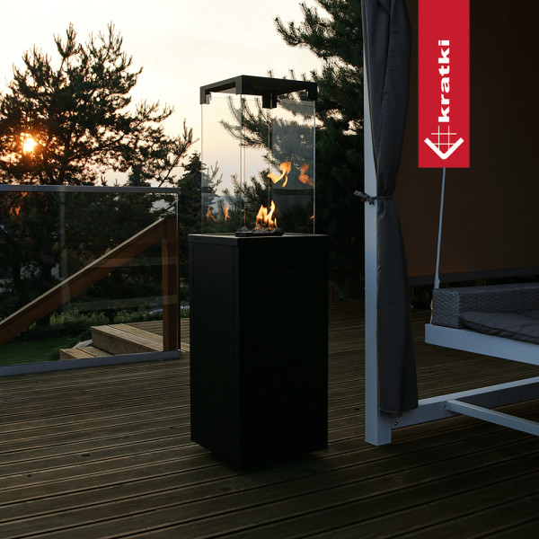 Ogrzewacz gazowy kominek ogrodowy na taras PATIO LIGHT czarny z pokrowcem