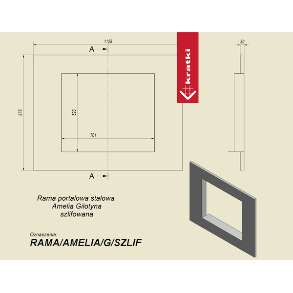 Rama szlifowana do wkładu AMELIA gilotyna
