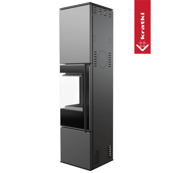 Piec stalowy KRATKI REN/L lewy Ø 150 7 kW czarne wyłożenie z domykaniem