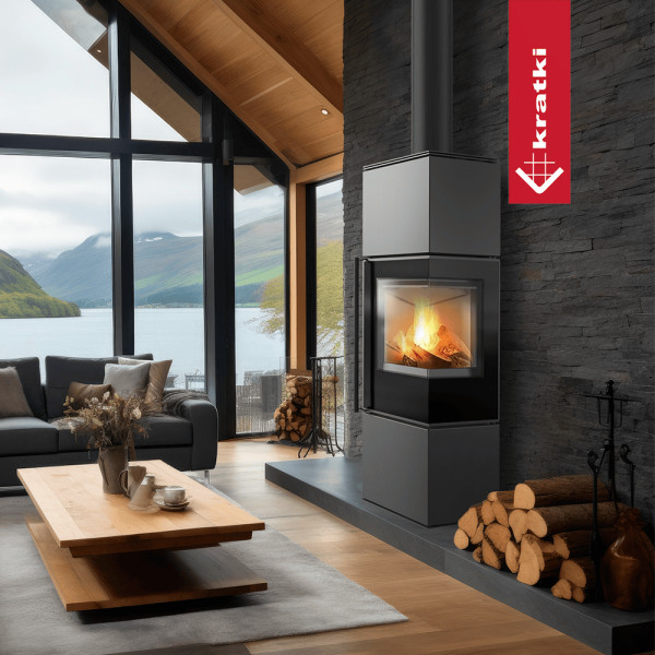 Piec stalowy KRATKI REN/M prawy Ø 150 7 kW z domykaniem