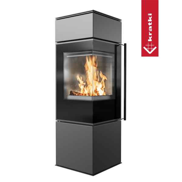 Piec stalowy KRATKI REN/S lewy Ø 150 7 kW czarne wyłożenie