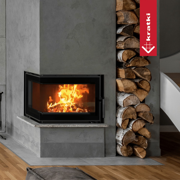 Kominek powietrzny stalowy KRATKI SIMPLE prawy BS 6 kW Ø 150 czarne wyłożenie