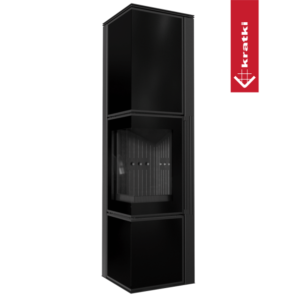 Piec stalowy koza KRATKI TORA/L 8 kW Ø 150 czarny panel szklany czarne wyłożenie z domykaniem