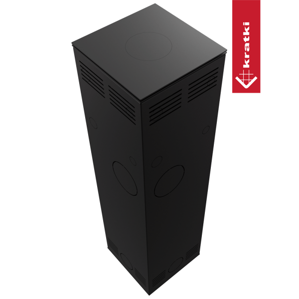 Piec stalowy koza KRATKI TORA/L 8 kW Ø 150 czarny panel szklany czarne wyłożenie z domykaniem