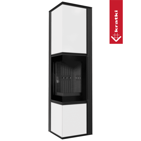 Piec stalowy koza KRATKI TORA/L 8 kW Ø 150 biały panel szklany czarne wyłożenie z domykaniem