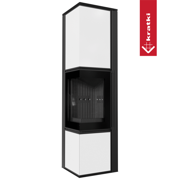 Piec stalowy koza KRATKI TORA/L 8 kW Ø 150 biały panel szklany czarne wyłożenie