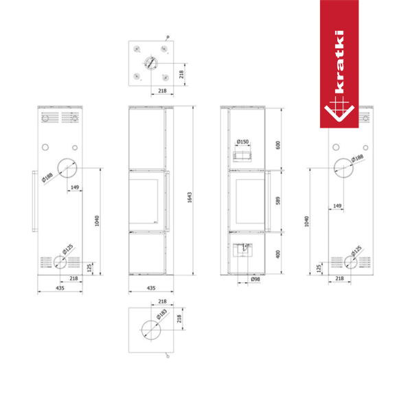 Piec stalowy koza KRATKI TORA/L 8 kW Ø 150 spiek FOKOS SALE z domykaniem