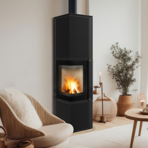 Piec stalowy koza KRATKI TORA/L 8 kW Ø 150 spiek Nero Assoluto