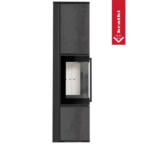 Piec stalowy koza KRATKI TORA/L 8 kW Ø 150 spiek NATURALI PIETRA DI SAVOIA ANTRANCITE BOCCIARDATA