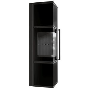 Piec stalowy koza KRATKI TORA/M 8 kW Ø 150 czarny panel szklany czarne wyłożenie