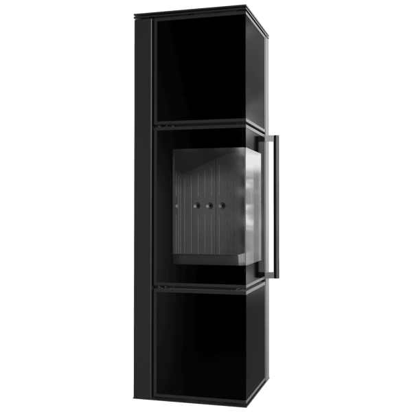 Piec stalowy koza KRATKI TORA/M 8 kW Ø 150 czarny panel szklany czarne wyłożenie