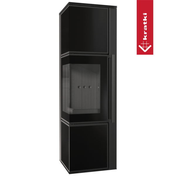 Piec stalowy koza KRATKI TORA/M 8 kW Ø 150 czarny panel szklany czarne wyłożenie