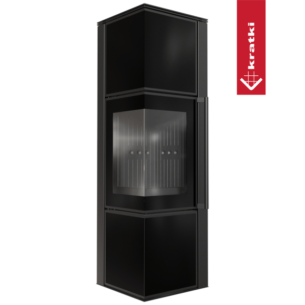 Piec stalowy koza KRATKI TORA/M 8 kW Ø 150 czarny panel szklany czarne wyłożenie