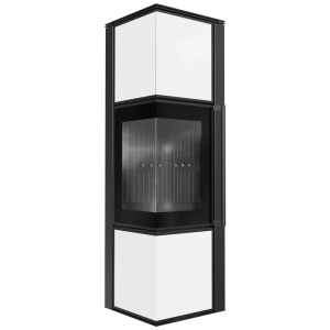 Piec stalowy koza KRATKI TORA/M 8 kW Ø 150 biały panel szklany czarne wyłożenie