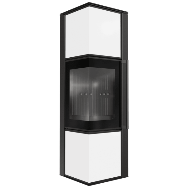 Piec stalowy koza KRATKI TORA/M 8 kW Ø 150 biały panel szklany czarne wyłożenie