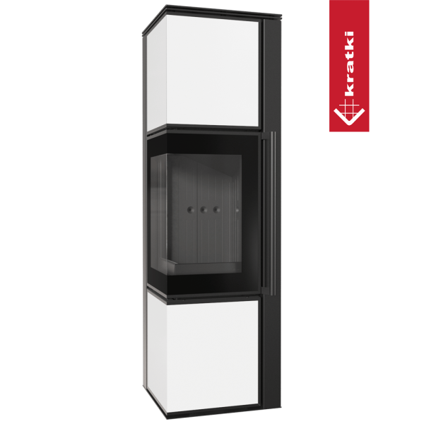 Piec stalowy koza KRATKI TORA/M 8 kW Ø 150 biały panel szklany czarne wyłożenie