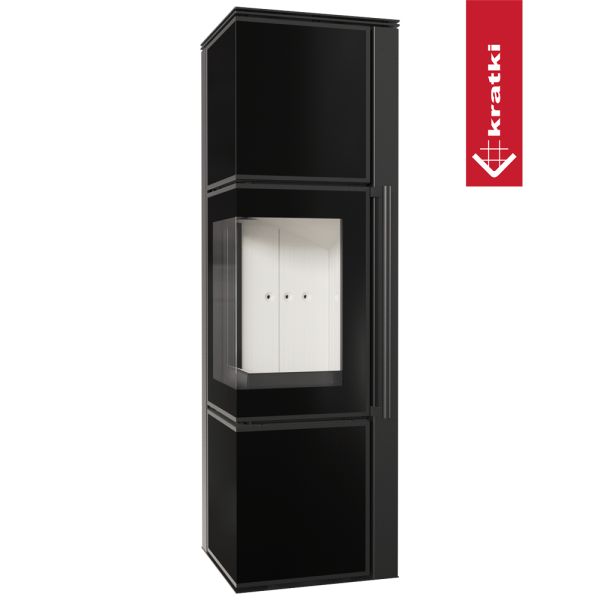 Piec stalowy koza KRATKI TORA/M 8 kW Ø 150 czarny panel szklany z domykaniem