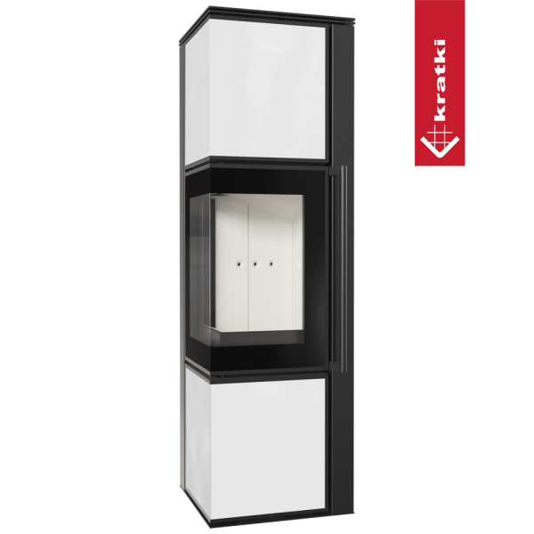 Piec stalowy koza KRATKI TORA/M 8 kW Ø 150 biały panel szklany z domykaniem