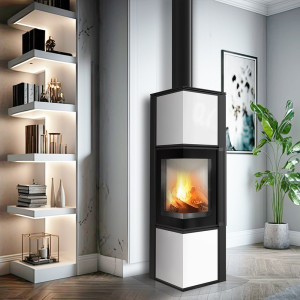 Piec stalowy koza KRATKI TORA/M 8 kW Ø 150 biały panel szklany