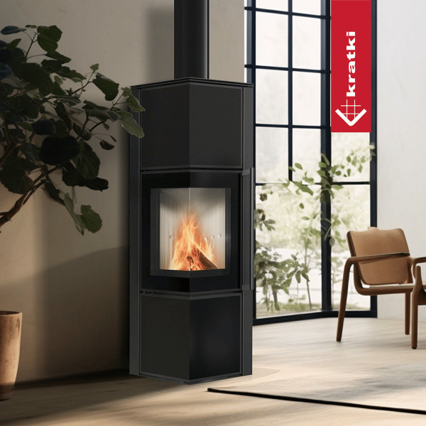Piec stalowy koza KRATKI TORA/M 8 kW Ø 150 spiek Nero Assoluto z domykaniem