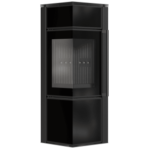 Piec stalowy koza KRATKI TORA/S 8 kW Ø 150 czarny panel szklany czarne wyłożenie z domykaniem