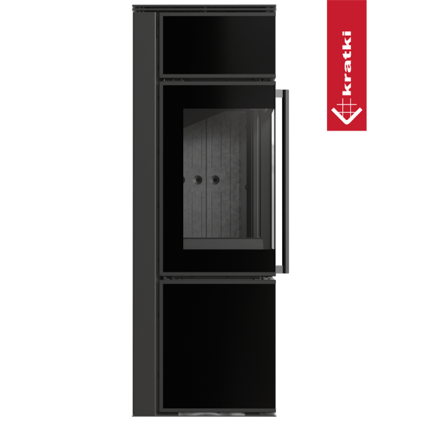 Piec stalowy koza KRATKI TORA/S 8 kW Ø 150 czarny panel szklany czarne wyłożenie z domykaniem