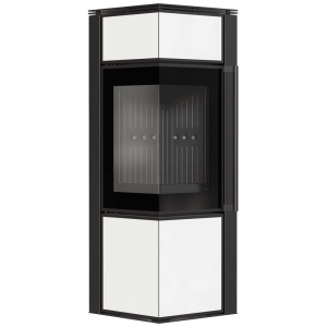 Piec stalowy koza KRATKI TORA/S 8 kW Ø 150 biały panel szklany czarne wyłożenie z domykaniem