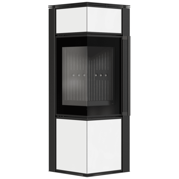 Piec stalowy koza KRATKI TORA/S 8 kW Ø 150 biały panel szklany czarne wyłożenie z domykaniem