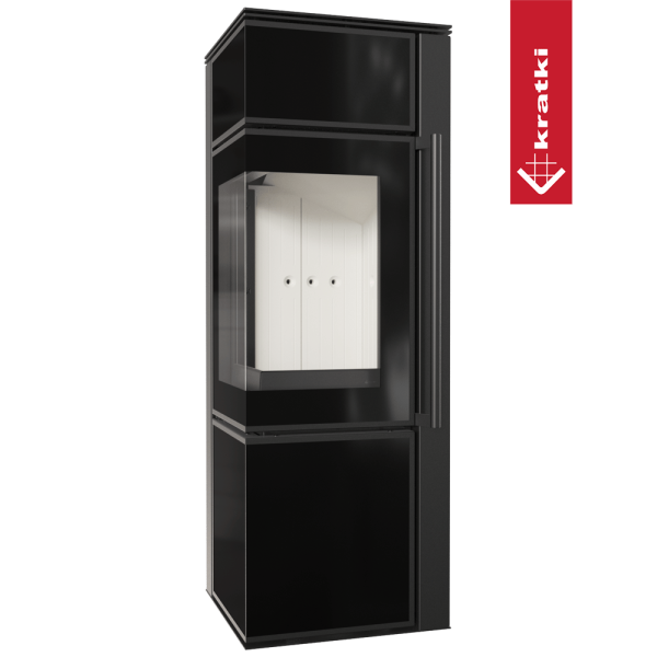 Piec stalowy koza KRATKI TORA/S 8 kW Ø 150 czarny panel szklany z domykaniem