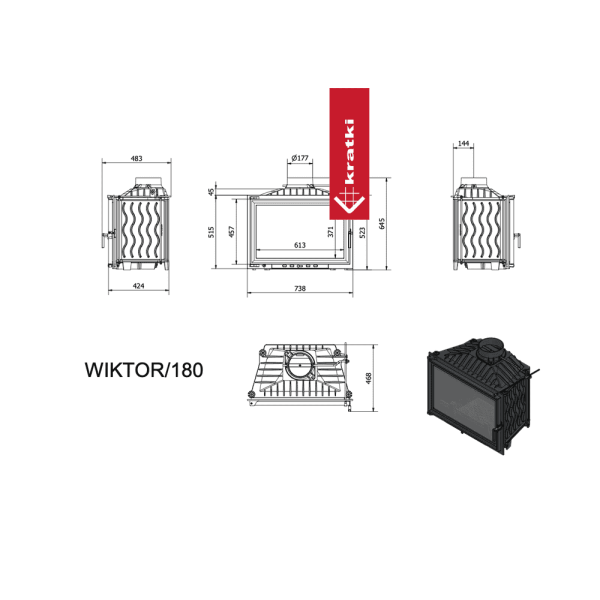 Kominek powietrzny żeliwny KRATKI WIKTOR 14 kW Ø 180